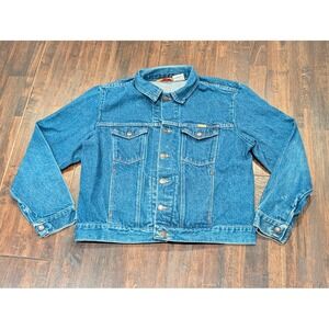 Vintage Rustler Denim Jacket Mens Large Blue Trucker Made USA Flap Pockets 90s